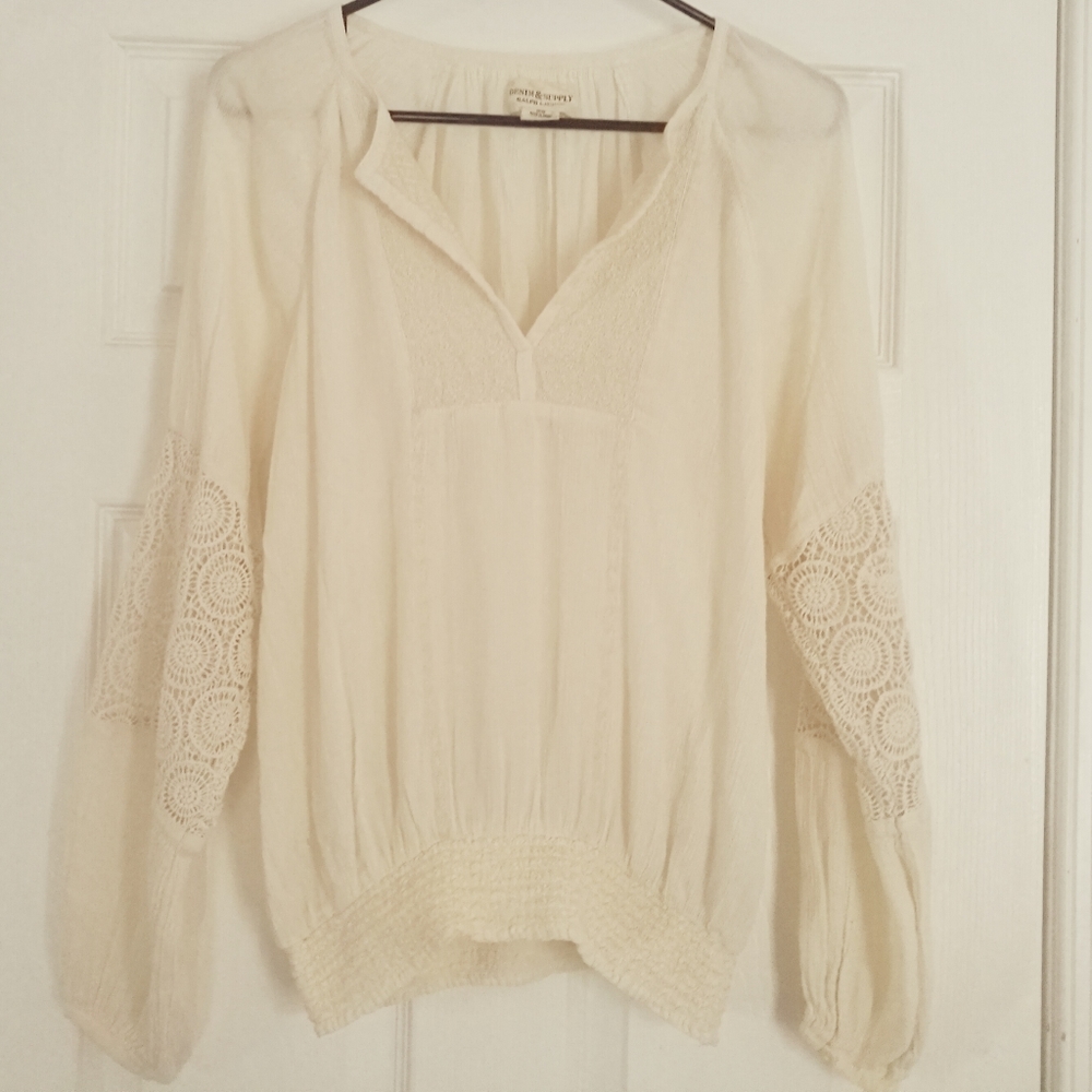 Ralph Lauren Cotton Embroidered Peasant Long Top M